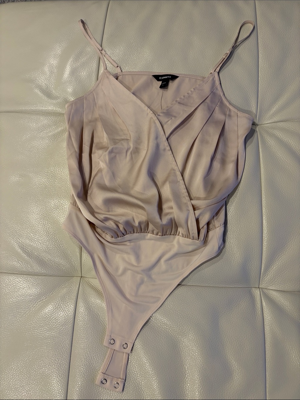 Express Blush Pink Surplice Pleated Bodysuit